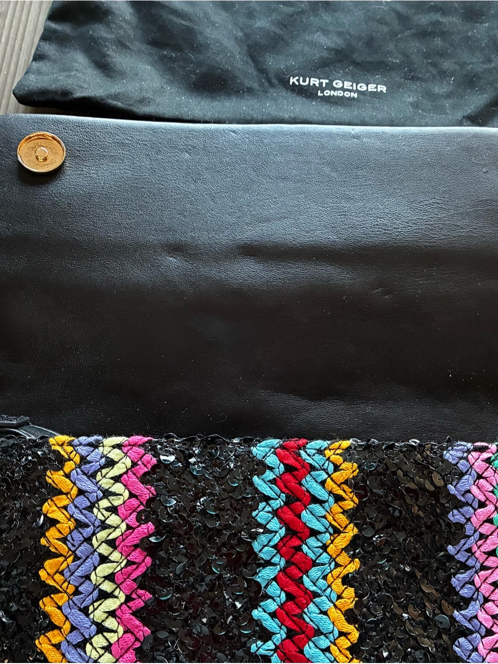 Kurt Geiger Black Sequin Shoulder Bag with Multicolor Stripes - Picture 4 of 8